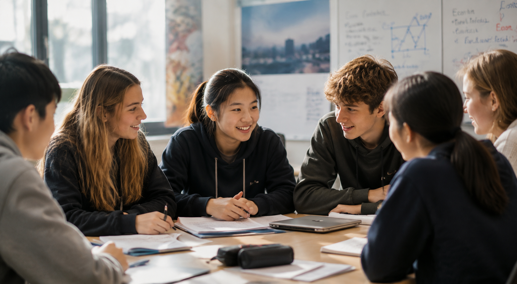 Students learning together in China